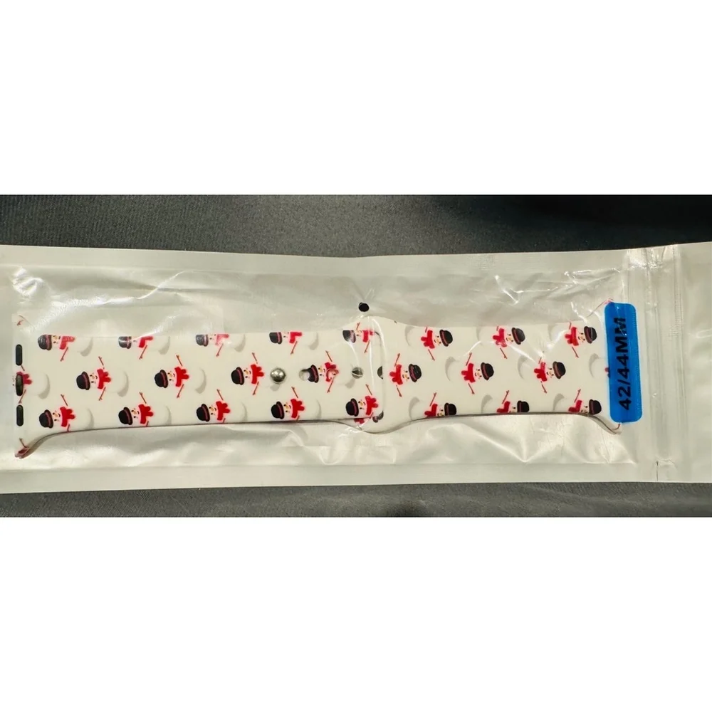 Watch Band, Size 38/42 (M/L), in Festive Red & White Snowman NEW